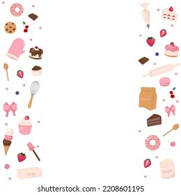 Fondo de panadería. Panadería dulce, ingredientes y utensilios de horneado con espacio para copiar.