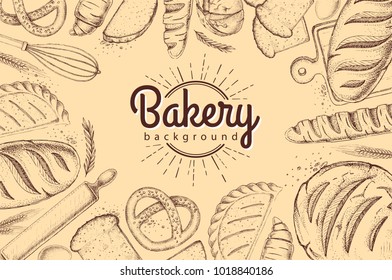 Bakery background. Top view of bakery products