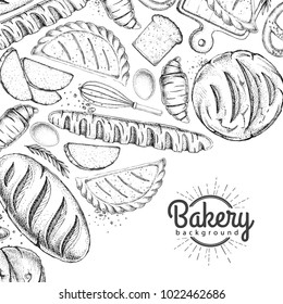 Bakery background. Top view of bakery products
