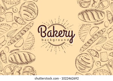 Bakery background. Top view of bakery products
