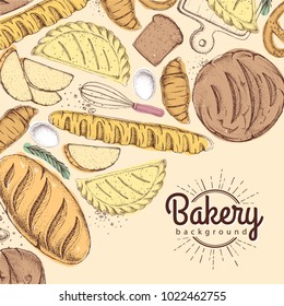 Bakery background. Top view of bakery products