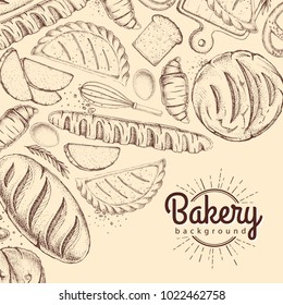 Bakery background. Top view of bakery products