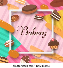 Bakery background vector flat. Bread and pastries banner set.