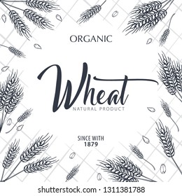 Bakery background with wheats. Linear graphic. Bread banner collection. Bread house. Vector illustration