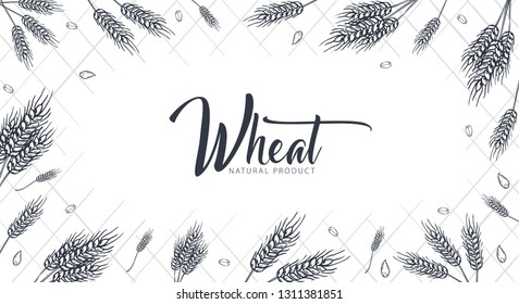 Bakery background with wheats. Linear graphic. Bread banner collection. Bread house. Vector illustration