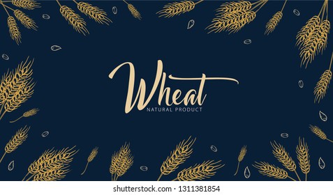 Bakery background with wheats. Linear graphic. Bread banner collection. Bread house. Vector illustration