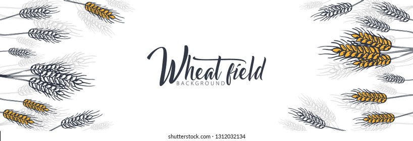 Bakery background with wheats. Linear graphic. Bread banner collection. Bread house. Vector illustration