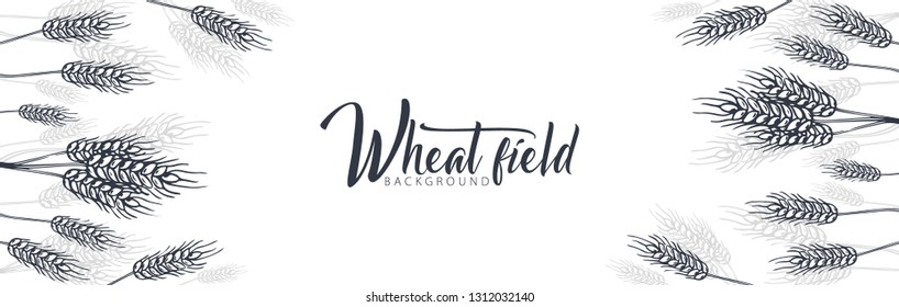 Bakery background with wheats. Linear graphic. Bread banner collection. Bread house. Vector illustration