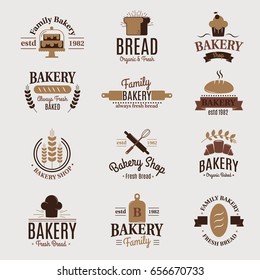 Bakery badge icon fashion modern style wheat vector label design element confectioner sweet-shop loaf and bread logo