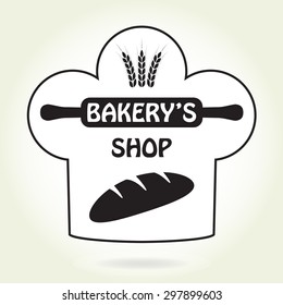 Bakery badge or label in old or vintage style.  Bakery shop design elements with bread symbol isolated on white background. Vector illustration.