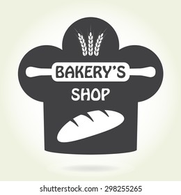 Bakery badge or label in old or vintage style.  Bakery shop design elements with bread symbol isolated on white background. Vector illustration.