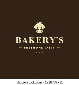 Bakery badge or label retro vector illustration. Cupcake silhouette for bakehouse. Typographic logo design.