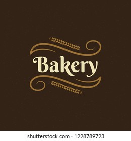 Bakery badge or label retro vector illustration. Ear wheat silhouettes for bakehouse. Typographic logo design.