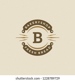 Bakery badge or label retro vector illustration. Rolling pins silhouettes for bakehouse. Typographic logo design. Bakery badge or label retro vector illustration. Rolling pins silhouettes for bakehouse. Typographic logo design.
