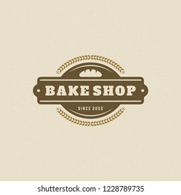 Bakery badge or label retro vector illustration. Bread or loaf silhouette for bakehouse. Typographic logo design.