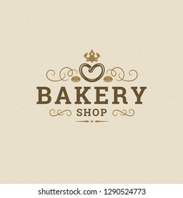 Bakery badge or label retro vector illustration. Pretzel silhouette for bakehouse. Typographic logo design.