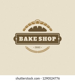 Bakery badge or label retro vector illustration. Bread and oven silhouettes for bakehouse. Typographic logo design.