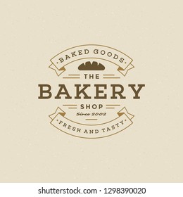 Bakery badge or label retro vector illustration. Bread or loaf silhouette for bakehouse. Typographic logo design.