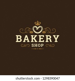 Bakery badge or label retro vector illustration. Pretzel silhouette for bakehouse. Typographic logo design.