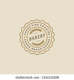 Bakery badge or label retro vector illustration. Ear wheat silhouettes for bakehouse. Typographic logo design.