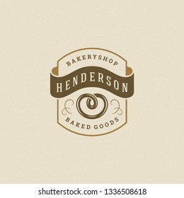 Bakery badge or label retro vector illustration. Pretzel silhouette for bakehouse. Typographic logo design.