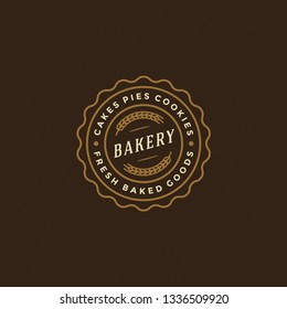 Bakery badge or label retro vector illustration. Ear wheat silhouettes for bakehouse. Typographic logo design.