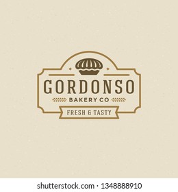Bakery badge or label retro vector illustration. Pie silhouette for bakehouse. Typographic logo design.