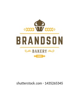 Bakery badge or label retro vector illustration. Cupcake silhouette for bakehouse. Vintage typographic logo design.