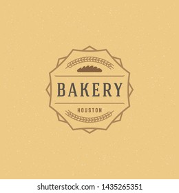 Bakery badge or label retro vector illustration. Bread or loaf silhouette for bakehouse. Vintage typographic logo design.