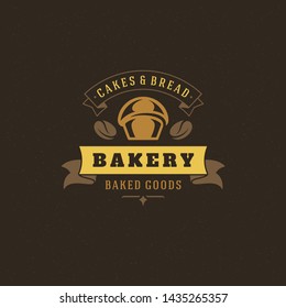 Bakery badge or label retro vector illustration. Cupcake silhouette for bakehouse. Vintage typographic logo design.