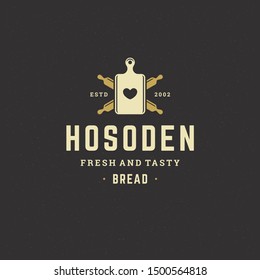 Bakery badge or label retro vector illustration rolling pins silhouettes for bakehouse. Vintage typographic logo design.