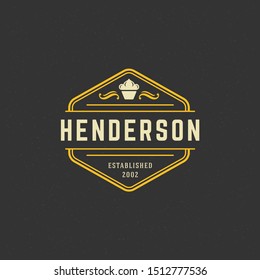 Bakery badge or label retro vector illustration cupcake silhouette for bakehouse. Pastry food vintage typographic logo design with decoration.