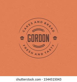 Bakery badge or label retro vector illustration cupcake and wheat silhouettes for bakehouse. Vintage typographic logo design.