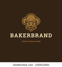 Bakery badge or label retro vector illustration baker man or chef in hat silhouette for bakehouse. Vintage typographic logo design.