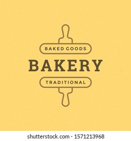 Bakery badge or label retro vector illustration rolling pins silhouette for bakehouse. Pastry food vintage typographic logo design with decoration.
