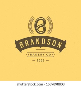 Bakery badge or label retro vector illustration. Pretzel silhouette for bakehouse. Vintage typographic logo design.