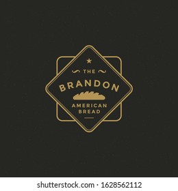 Bakery badge or label retro vector illustration. Bread or loaf silhouette for bakehouse. Vintage typographic logo design.