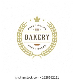 Bakery badge or label retro vector illustration. Ear wheat silhouette for bakehouse. Vintage typographic logo design.