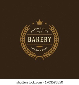 Bakery badge or label retro vector illustration. Ear wheat silhouette for bakehouse. Vintage typographic logo design.