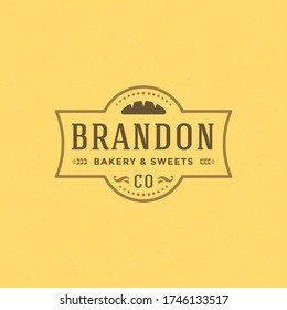 Bakery badge or label retro vector illustration. Bread or loaf silhouette for bakehouse. Vintage typographic logo design.