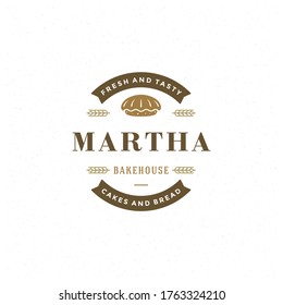 Bakery badge or label retro vector illustration. Pie silhouette for bakehouse. Vintage typographic logo design.