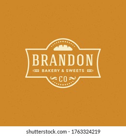 Bakery badge or label retro vector illustration. Bread or loaf silhouette for bakehouse. Vintage typographic logo design.