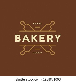 Bäckerei-Abzeichen oder Label Retro-Vektorgrafik. Rollstifte Silhouette für Backofen. Vintage typografische Logo-Design.