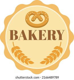Bakery badge or label retro vector illustration. Bread or loaf silhouette for bakehouse. Vintage typographic logo design
