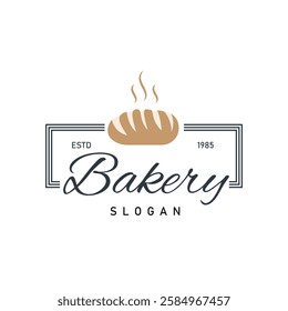 Bakery Badge Stamp Logo Vector Illustration, Baking Emblem for Retro Vintage Style Baked Food template, featuring Wheat Bread