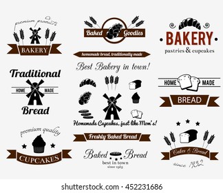 Bakery badges and icons on bright background. Vector art.