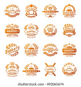 Bakery Badges And Logo Icon Thin Modern Style Vector Collection Set. Sweet Bread And Cakes Cookie Bakery Shop Or Cafe Web Badges