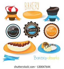 Bakery Badges, Ribbons And Ice Cream - Vector Illustration, Graphic Design Editable For Your Design. Logo Symbol