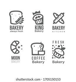 Bakery badgesand logo icon thin modern style vector collection set