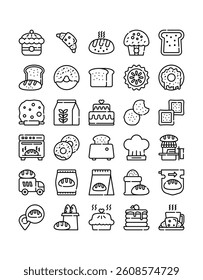bakery, baked, cook line icon set vector illustration